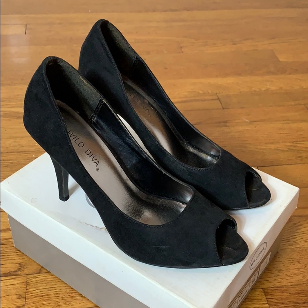 Black Open-Toe Wild Diva Heels Size 8.5